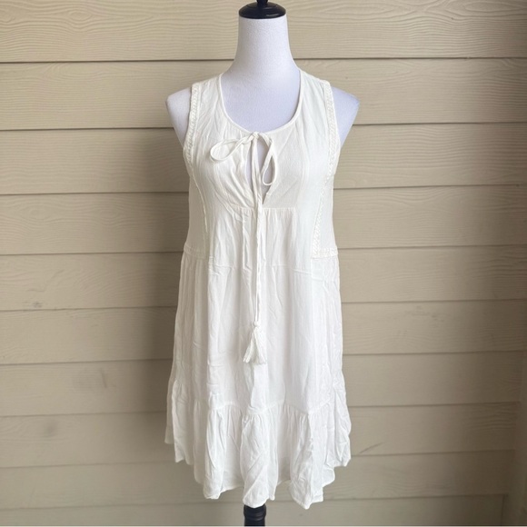 Symphony Dresses & Skirts - Symphony S White Sleeveless Mini Dress Tassel Tie Front Boho Summer Lined
